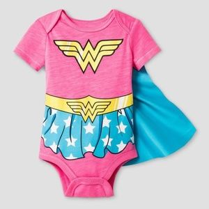 WONDER WOMAN Baby Girl's Pink Bodysuit & Cape NEW